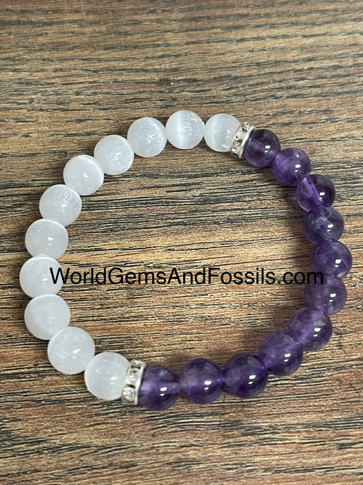 Selenite Amethyst Bracelet 8mm