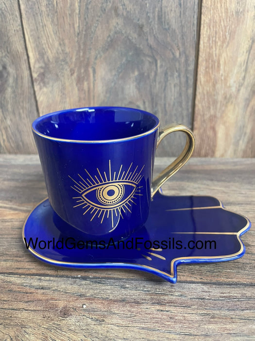 Evil Eye Cup With Saucer Blue   BEH