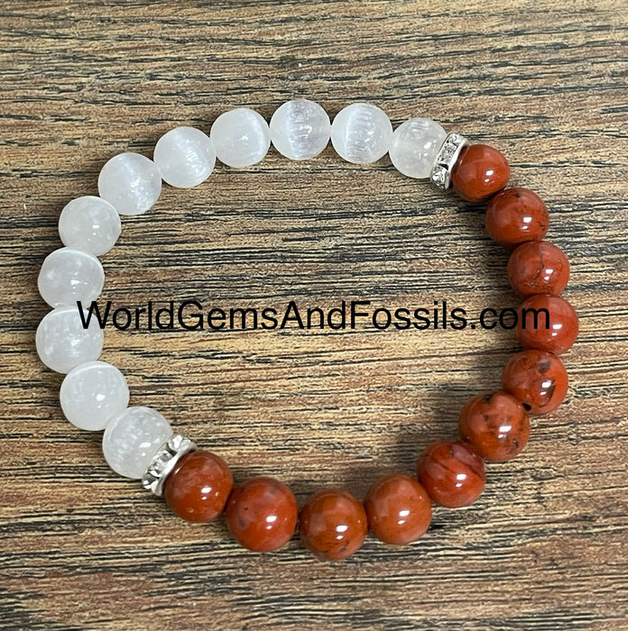 Selenite Red Jasper Bracelet 8mm