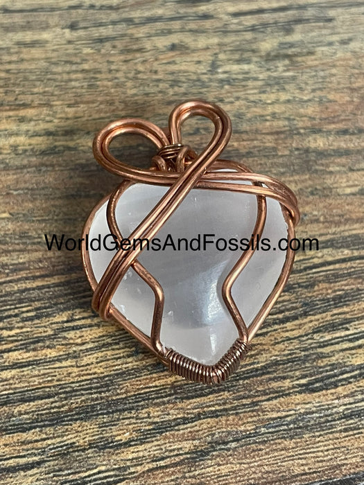 Selenite Heart Pendant Copper