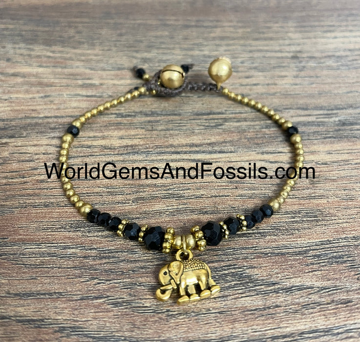 Black Bead Bracelet With Elephant Charm