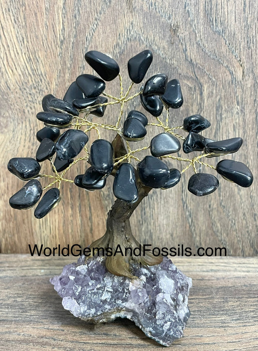 Black Tourmaline Bonsai Tree On Amethyst Base #7