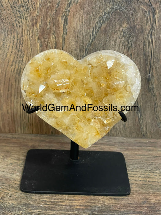 Citrine Druze Heart On Stand 3.2”  #18