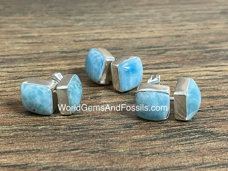 Larimar Stud Earring Sterling Silver 10mm Square
