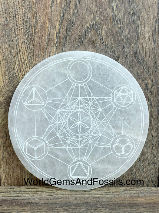 Selenite Metatron Plate Circle 6"  Box/40Pcs