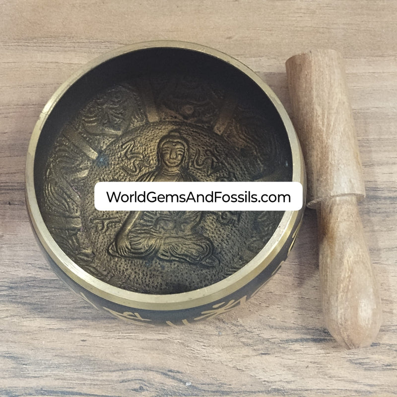 Brass Singing Bowl With Buddha Symbol 4"