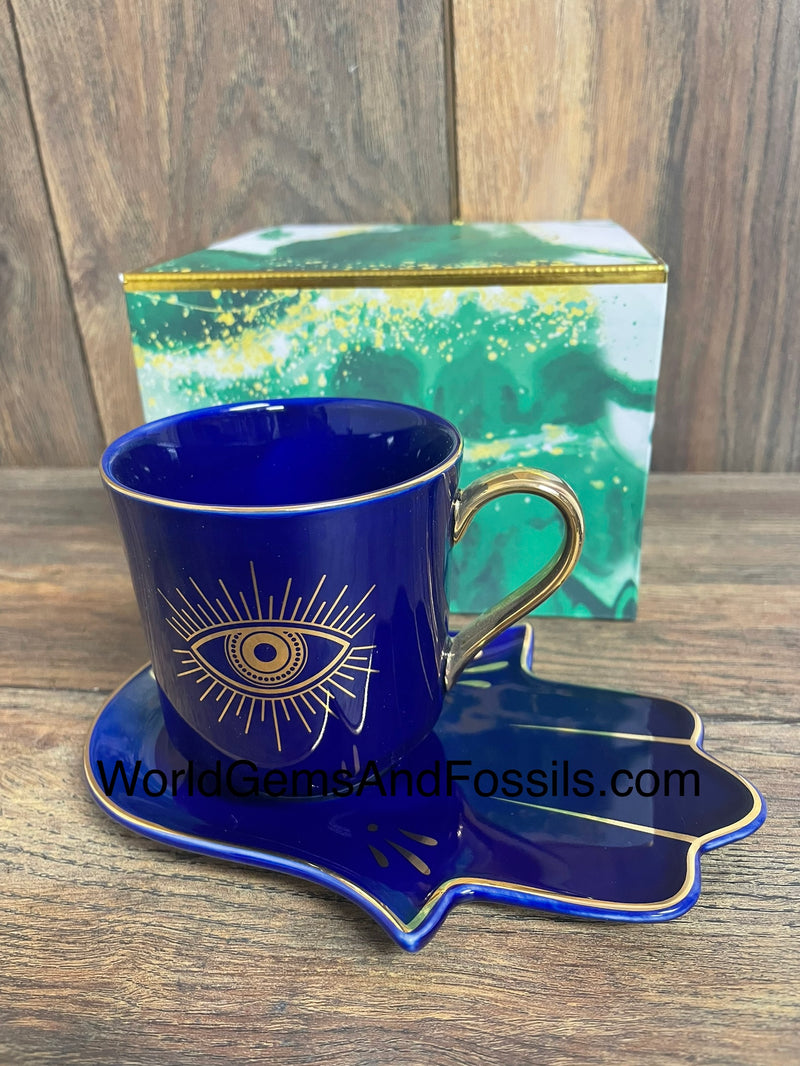 Evil Eye Cup With Saucer Blue   BEH
