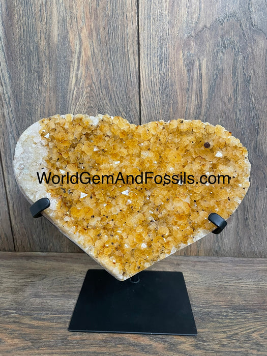 Citrine Druze Heart On Stand 8”  #15