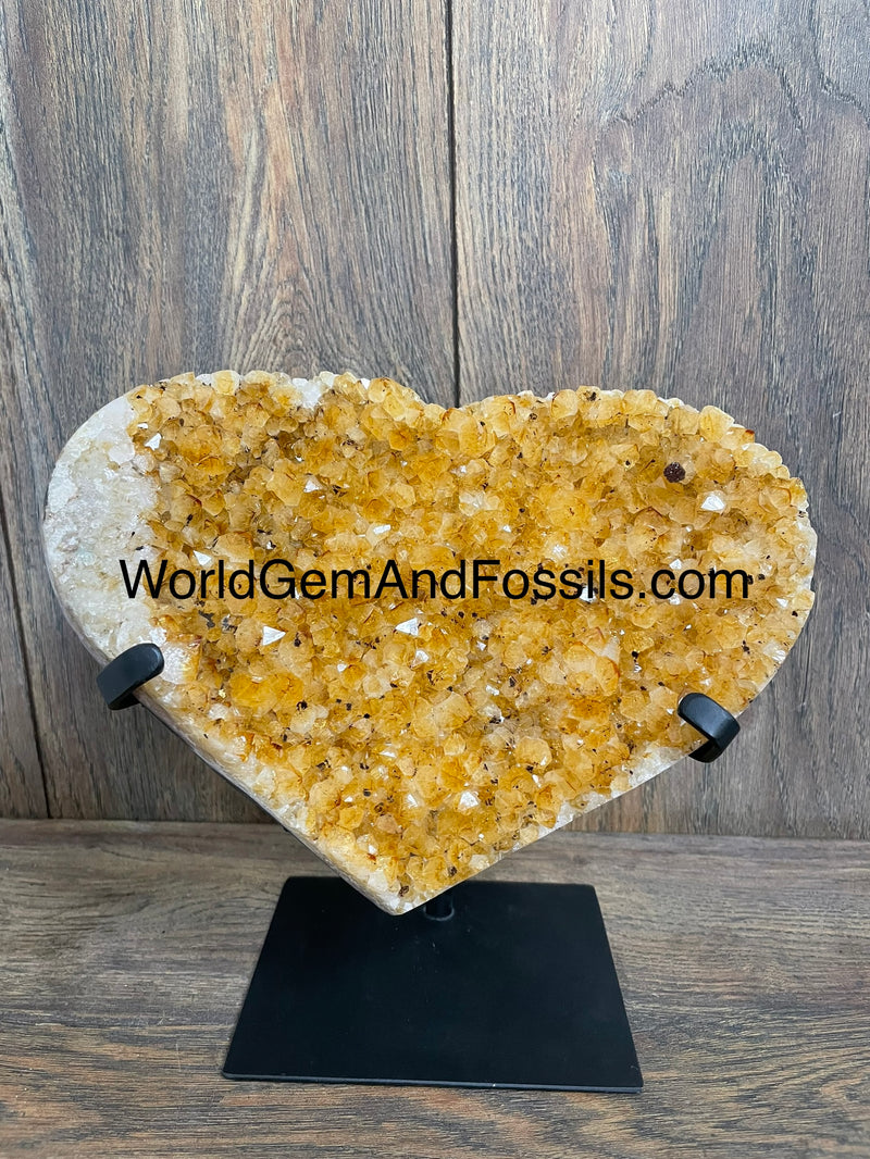 Citrine Druze Heart On Stand 8”