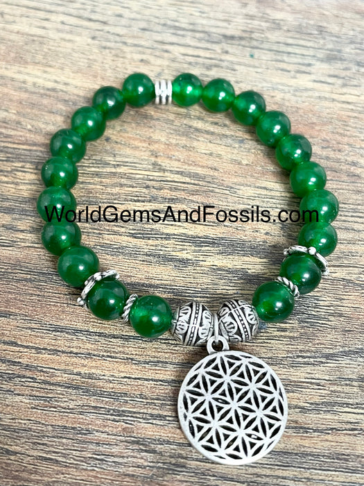 Jade Bracelet With Flower Of Life Charm 8mm