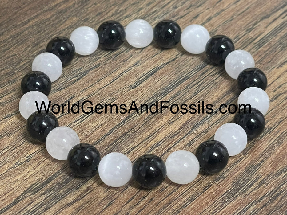 Black Tourmaline Selenite Bracelet 8mm Mix