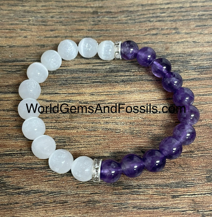 Selenite Amethyst Bracelet 8mm