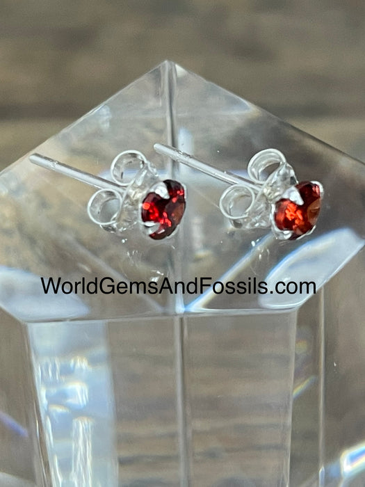 Garnet Stud Earring Sterling Silver