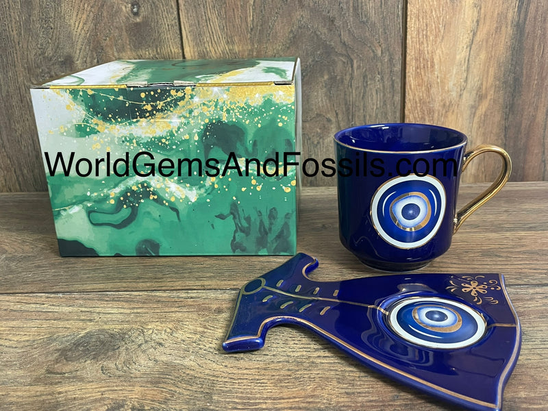 Evil Eye Cup With Saucer Blue   BRED