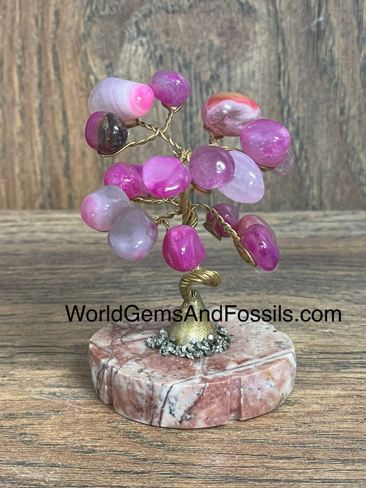 Fuchsia Agate Gem Tree On Onyx Base