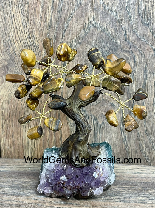 Tiger Eye Bonsai Tree On Amethyst Base #7