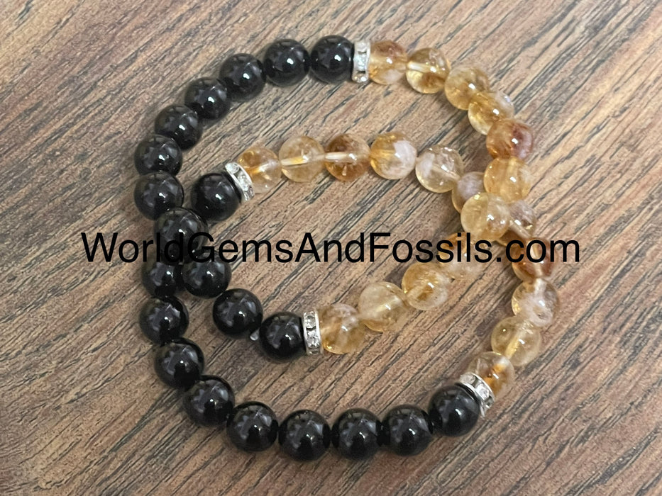 Black Tourmaline Citrine Bracelet 8mm