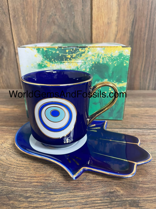 Evil Eye Cup With Saucer Blue   BREH