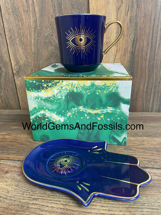 Evil Eye Cup With Saucer Blue   BEH