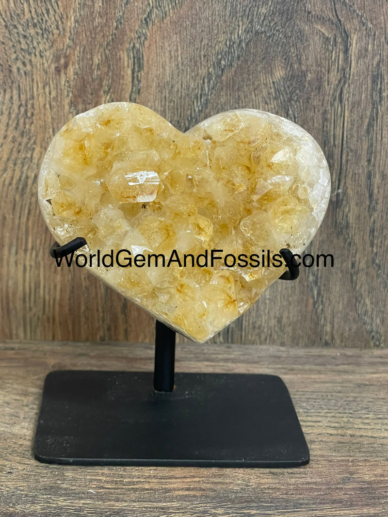Citrine Druze Heart On Stand 3.2”