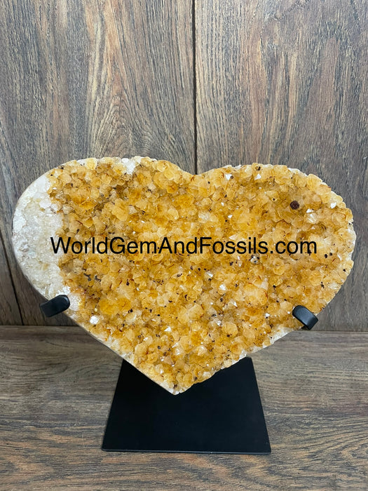 Citrine Druze Heart On Stand 8”  #15