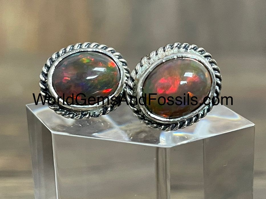 Black Opal Earring Sterling Silver