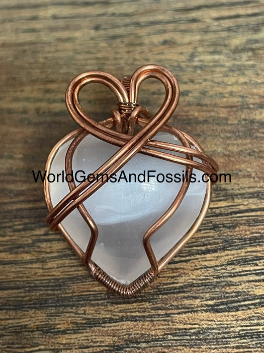 Selenite Heart Pendant Copper