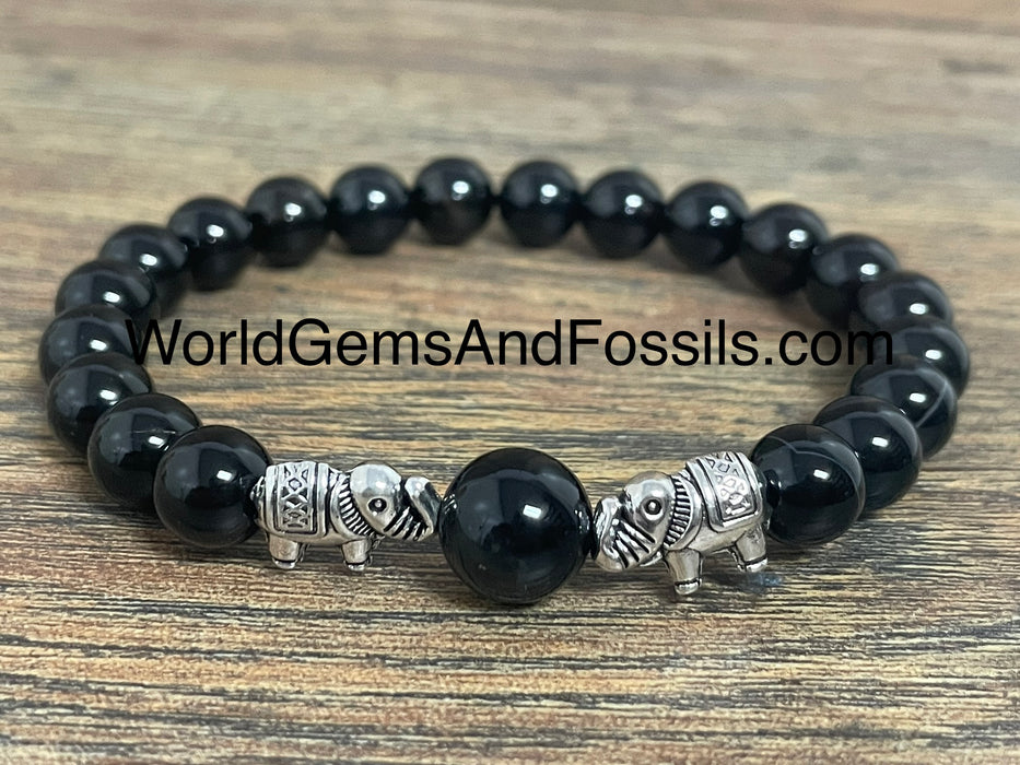 Black Obsidian Bracelet With Elephant 8mm