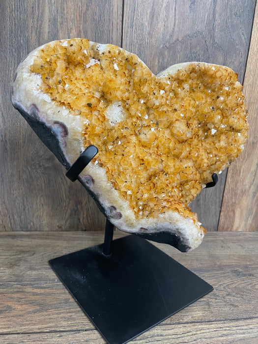 Citrine Druze Heart On Stand 11”   #13