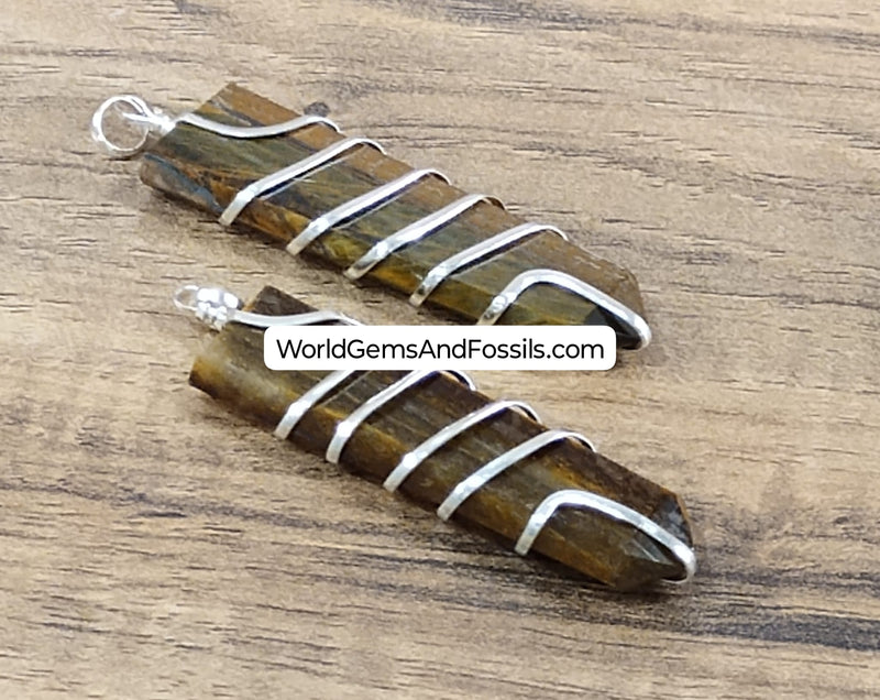 Tiger Eye Pendant Wrapped Flat Point