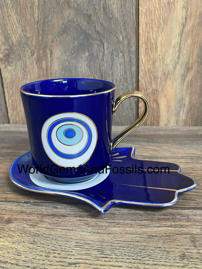 Evil Eye Cup With Saucer Blue   BREH