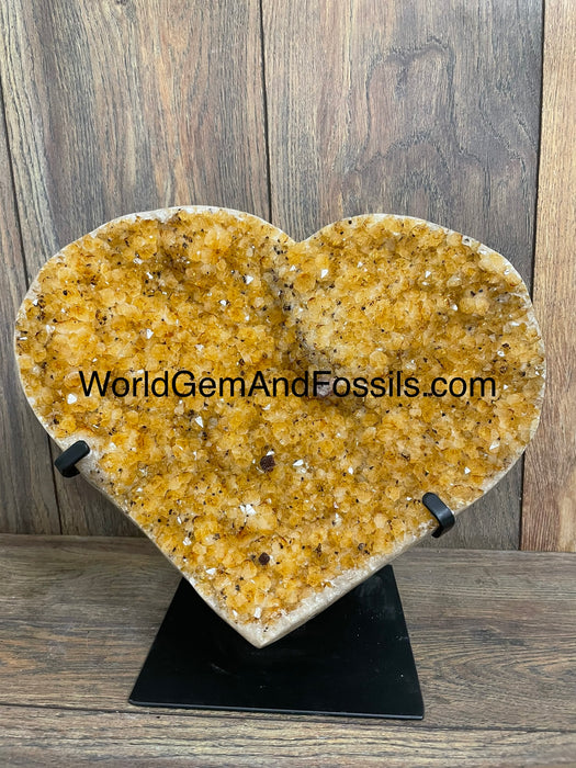 Citrine Druze Heart On Stand 13”