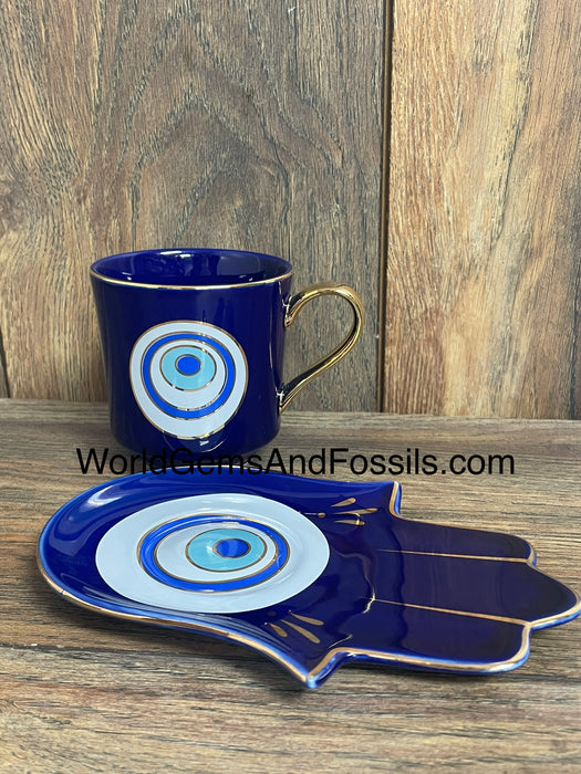 Evil Eye Cup With Saucer Blue   BREH