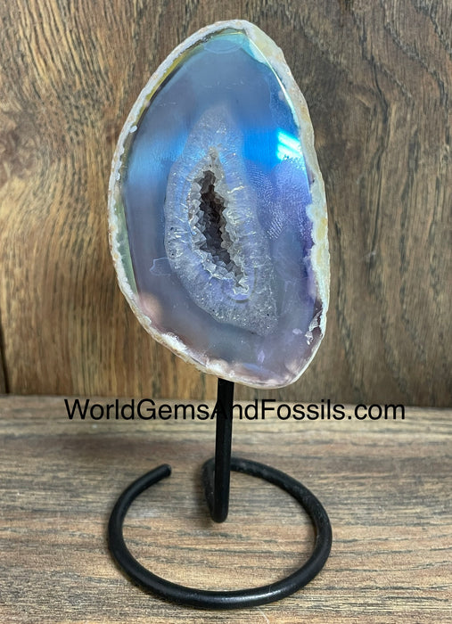 Aura Agate Geode On Stand