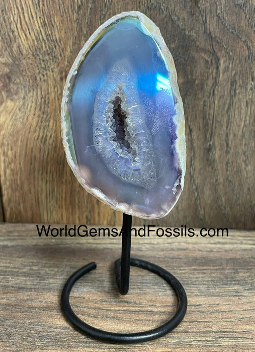 Aura Agate Geode On Stand Box