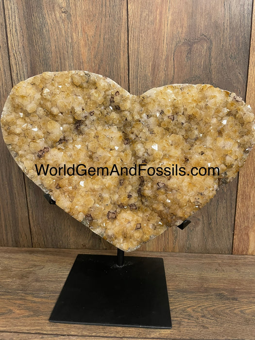 Citrine Druze Heart On Stand 13”   #12