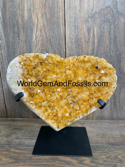 Citrine Druze Heart On Stand 8”  #15