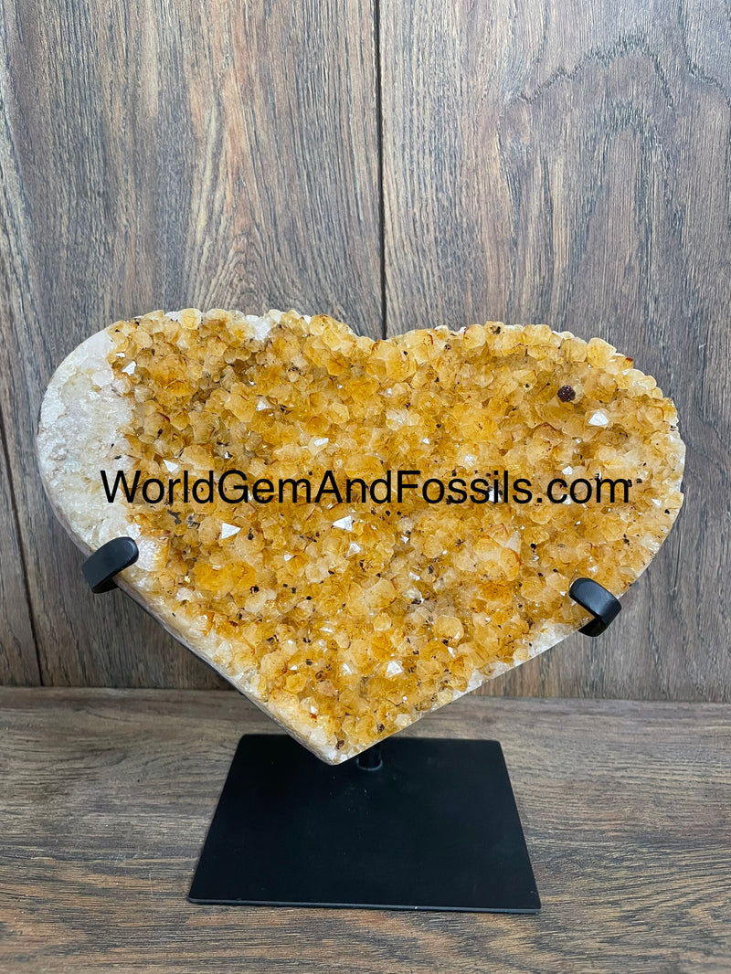 Citrine Druze Heart On Stand 8”