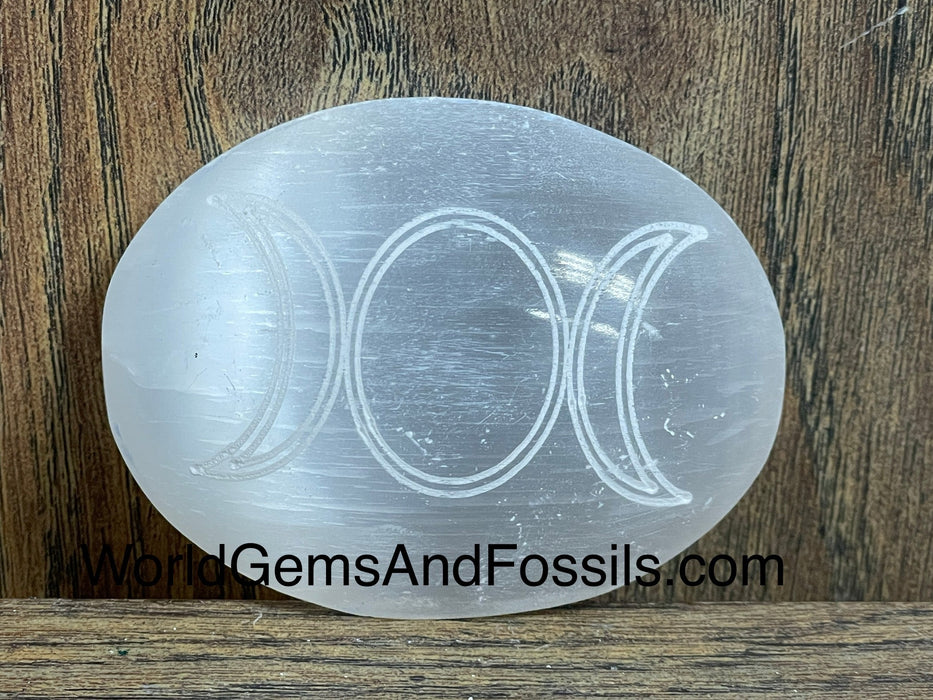 Selenite Palm Stone Triple Moon  Box/100Pcs