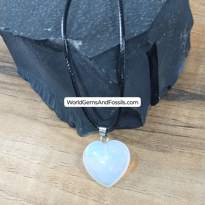 Opalite Necklace Heart On Black Cord