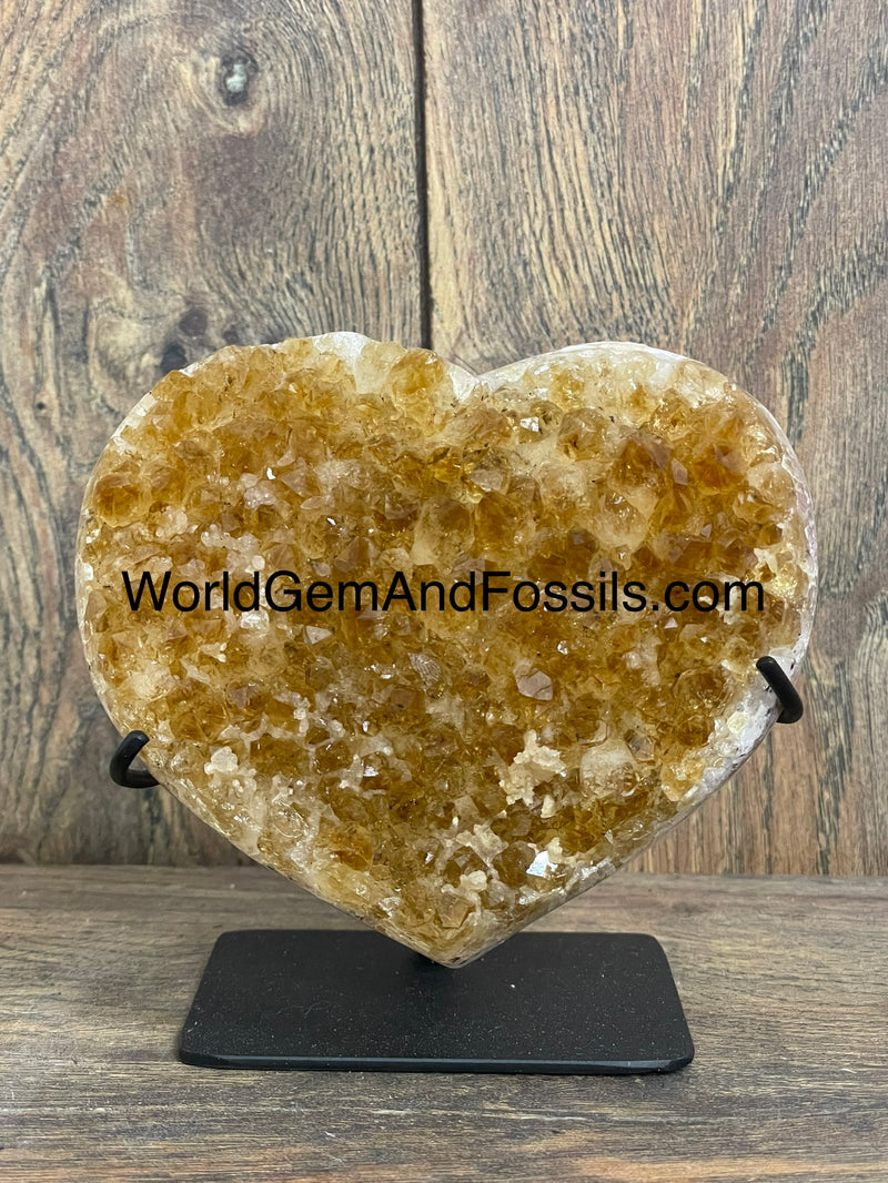 Citrine Druze Heart On Stand 4.5”