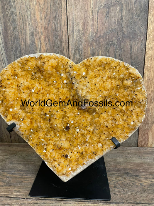 Citrine Druze Heart On Stand 13”