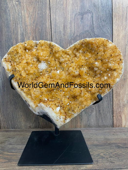 Citrine Druze Heart On Stand 11”   #13