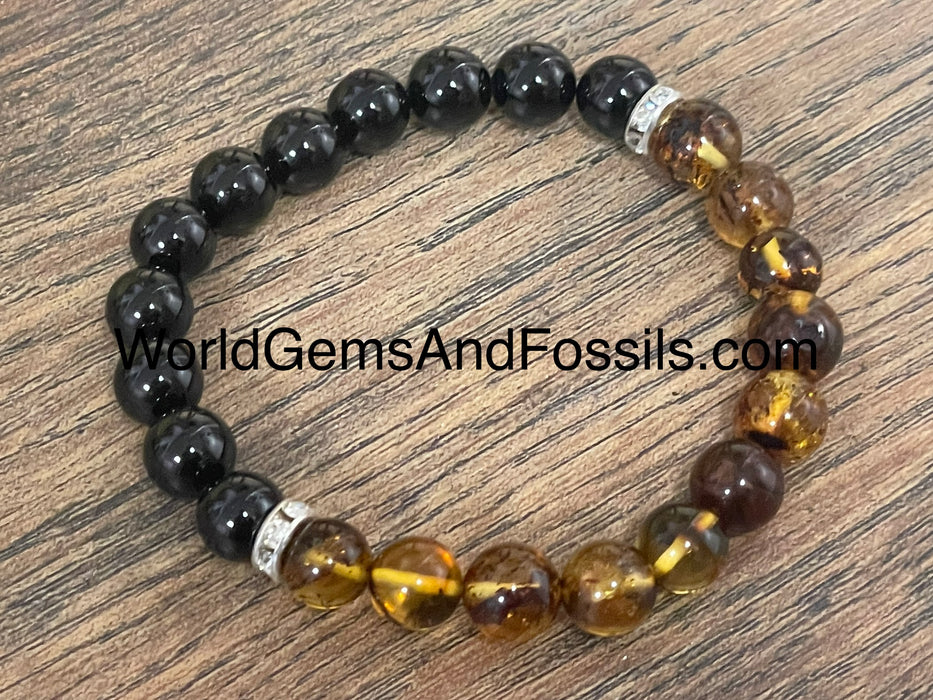 Black Tourmaline Amber Bracelet 8mm