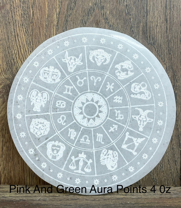 Selenite Zodiac Sign Plate Circle 6"  Box/40Pcs