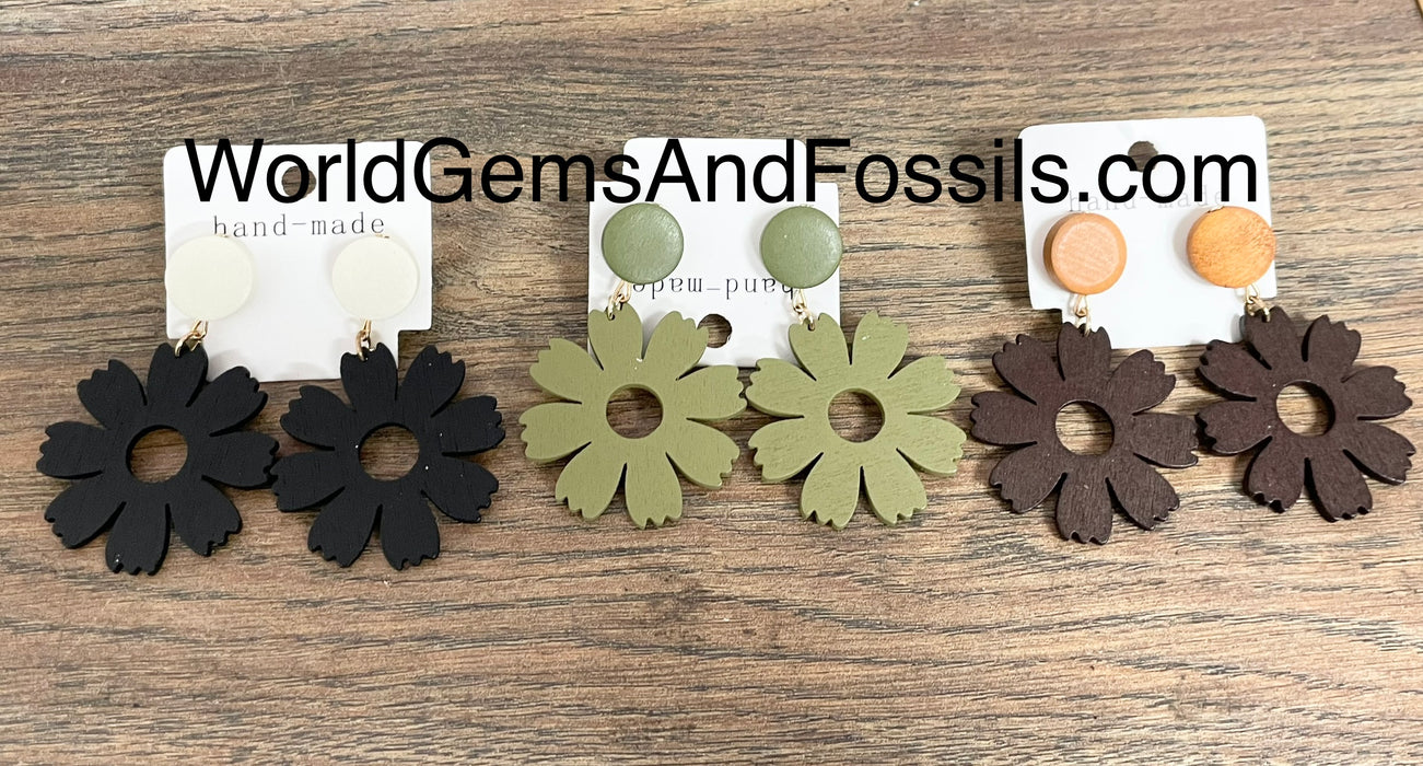 Flower Wood Earring 3Pc Set