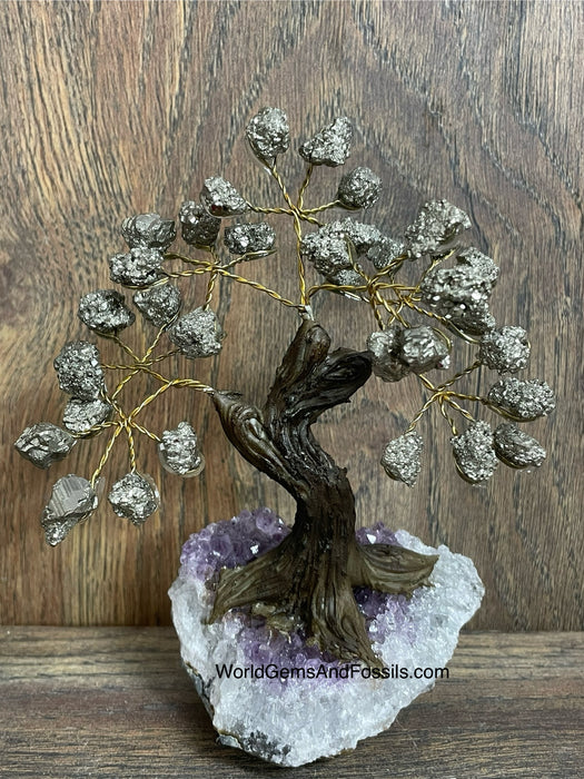 Pyrite Bonsai Tree On Amethyst Base #7