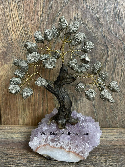 Pyrite Bonsai Tree On Amethyst Base #7