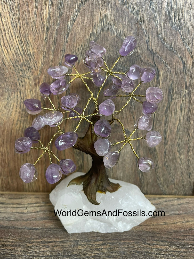 Amethyst Bonsai Tree On Clear Quartz Base