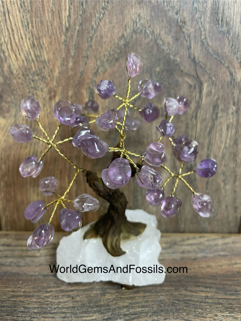 Amethyst Bonsai Tree On Clear Quartz Base